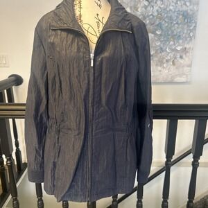CHRISTOPHER & BANKS WOMENS CHARCOAL GRAY LIGHT‎ ZIP FRONT JACKET SIZE 1X